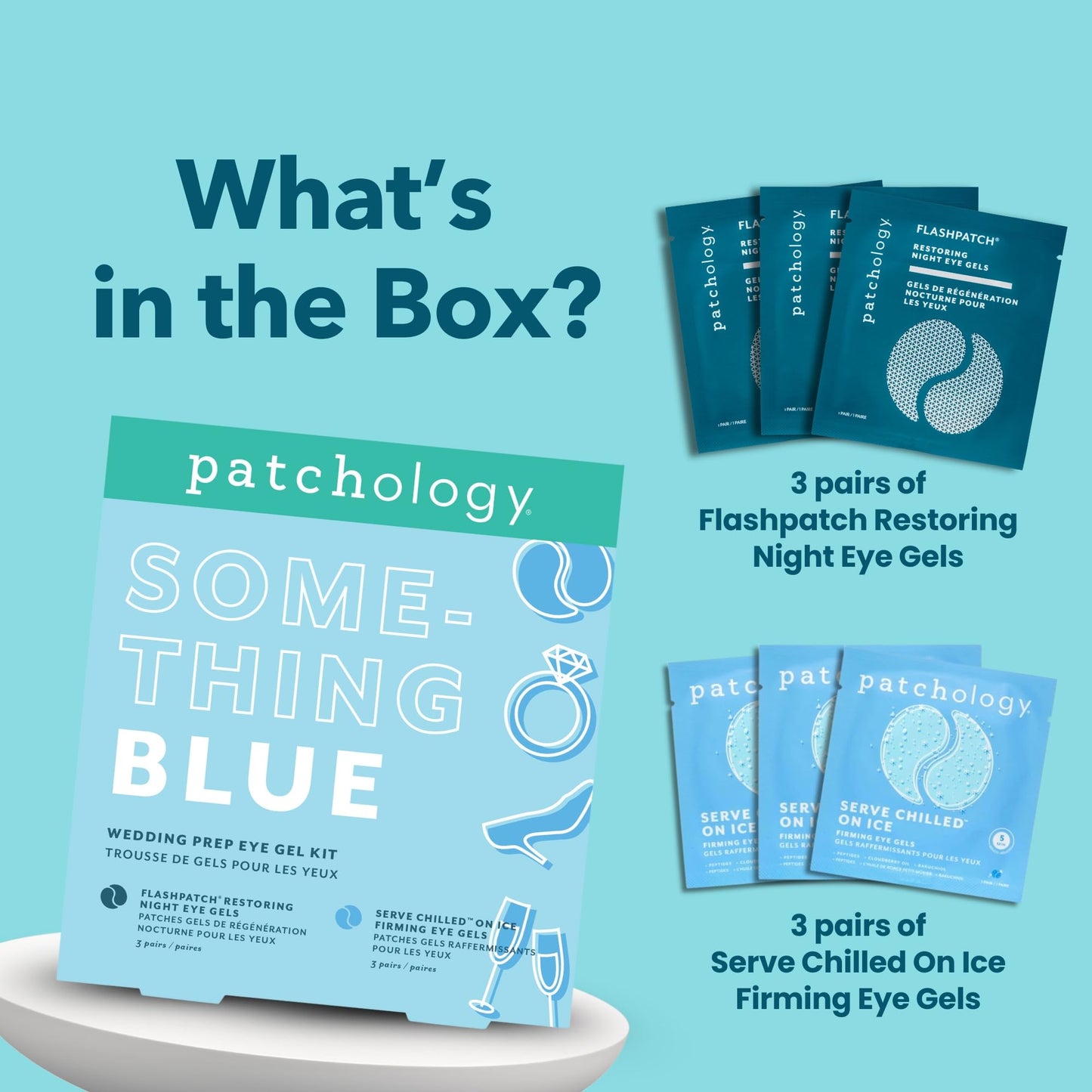Patchology Bridal Shower Gift Set – “Something Blue” Cooling Under Eye Patches for Brides & Bridesmaids, Depuffing & Firming Gel Masks