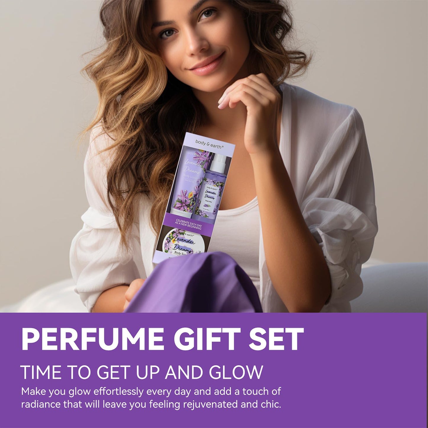 BODY & EARTH Lavender Dreams Body Mist Gift Set – Perfume, Lotion & Scrub Spa Set for Women, Perfect Birthday & Special Occasion Gift
