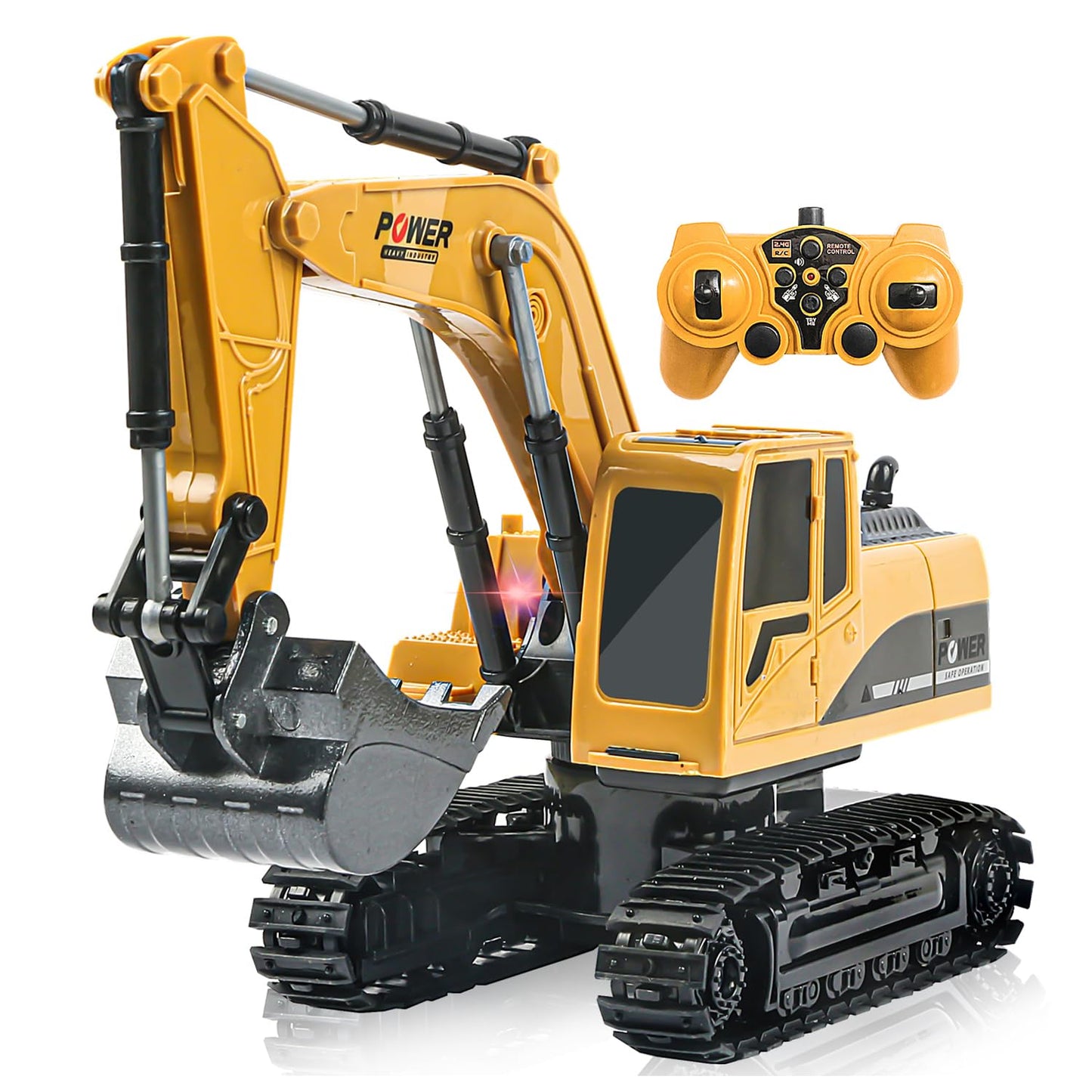 ID Gerilla RC Excavator Toy – Remote Control Construction Vehicle with Lights, Sounds & 680° Rotating Metal Shovel, Gift for Kids 3+