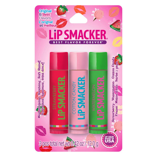 Lip Smackers Flavored Lip Balm Original & Best - Moisturizing, Soothing Trio Strawberry, Watermelon, & Cotton Candy