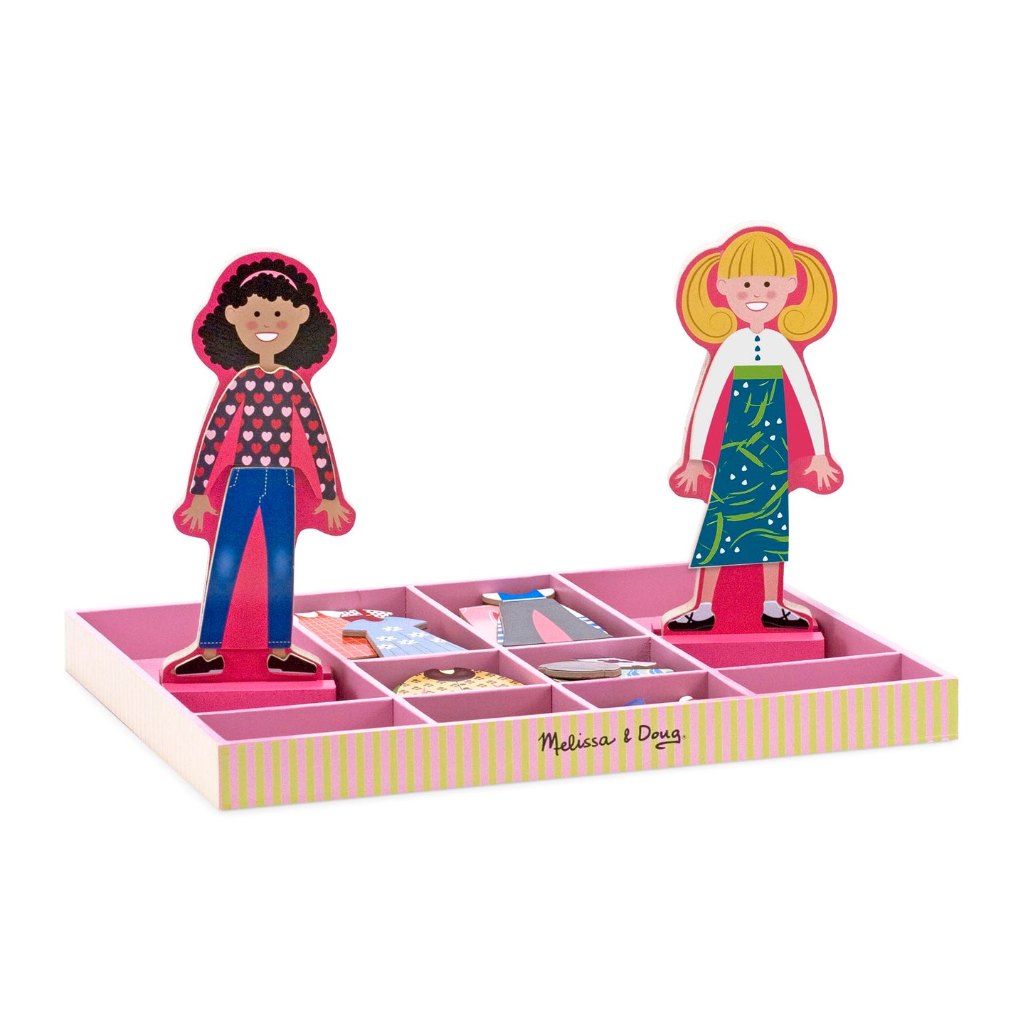 Melissa & Doug Abby and Emma Magnetic Wooden Dress-Up Dolls Play Set (55+ Pieces), Magnetic Dolls, Pretend Play & Preschool Toys for Kids 3+