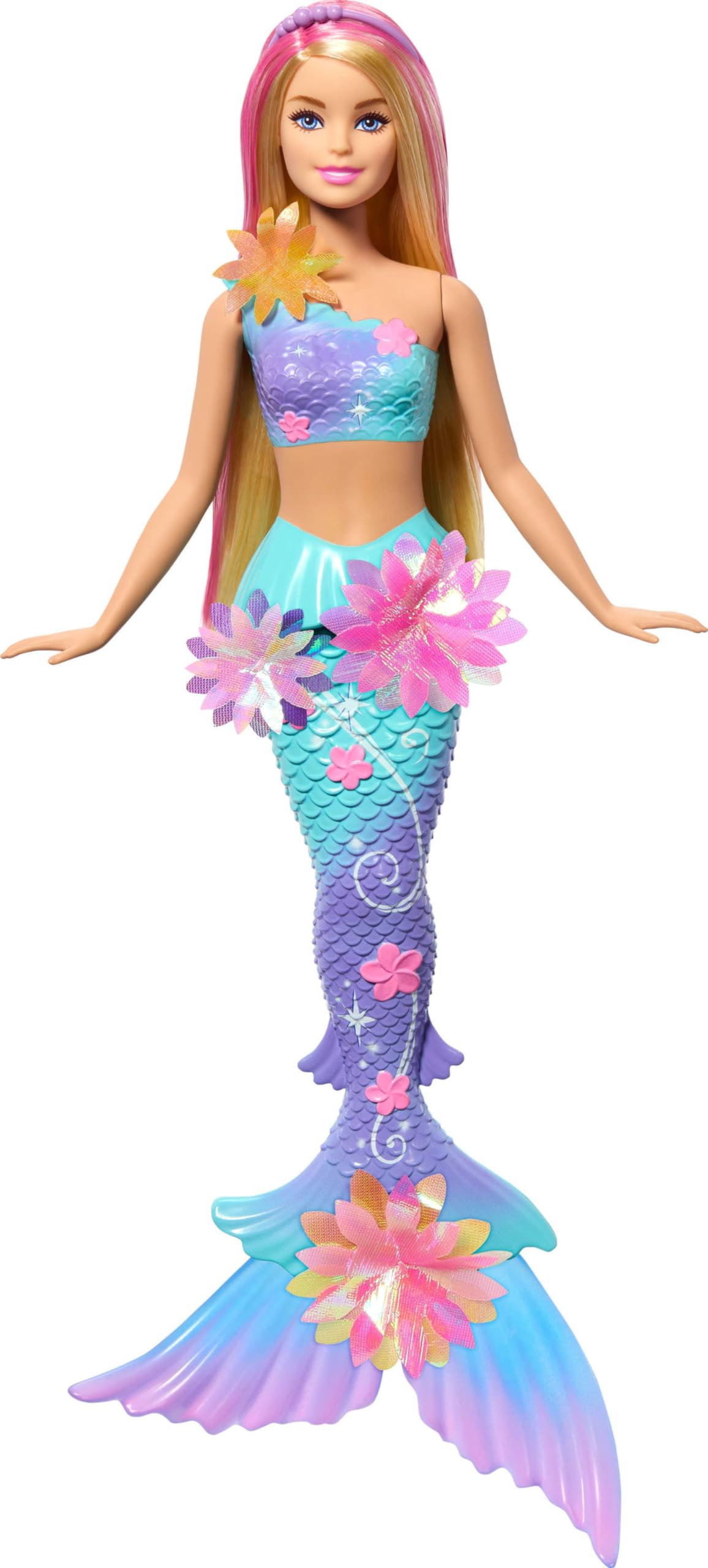 Barbie Mermaid Toy Dolls with Surprise Magic Blooming Flowers Feature, Ombre Tails, Pearl Headband Accessory & Long Blonde Hair with Pink Highlights