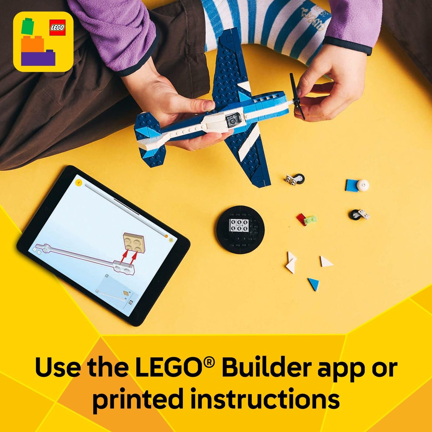 LEGO Creator 3-in-1 Aircraft Toy Set – Build Plane, Fighter Jet, or Helicopter – STEM Building Gift for Kids 7+, 31160