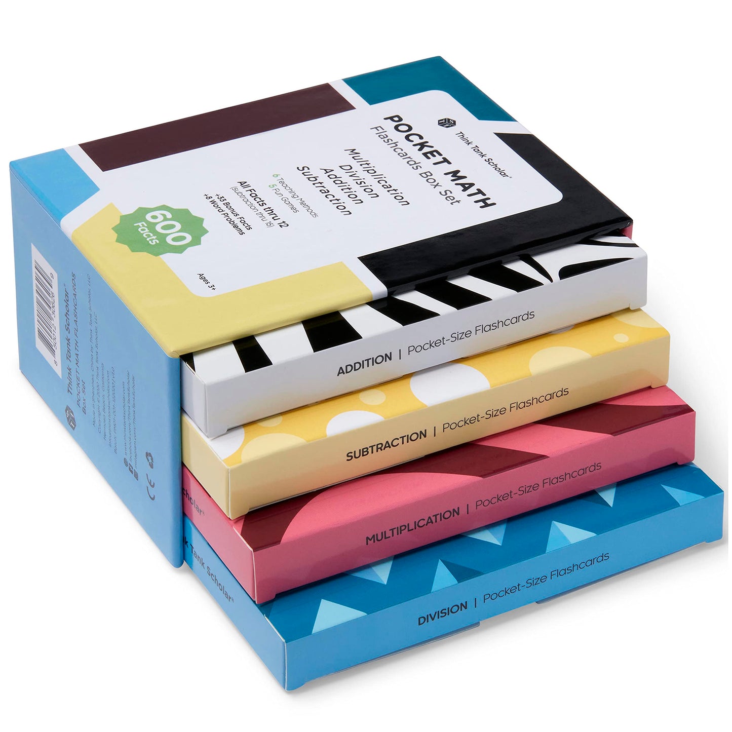 Math Flash Cards for Kids - 600 Facts: Addition, Subtraction, Multiplication & Division, 10 Games, Ages 5-10, Grades 1-6, Teacher-Approved