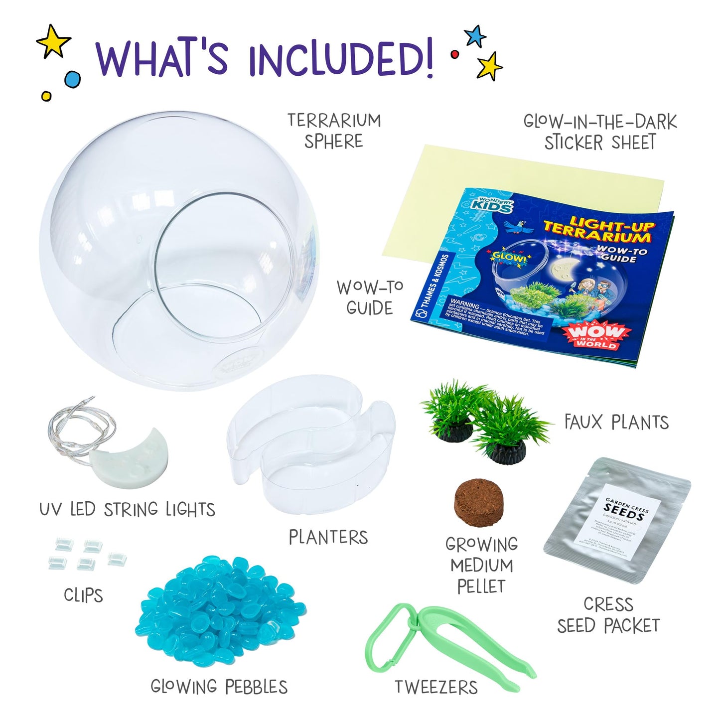 Wow in The World Light-Up Terrarium by Thames & Kosmos | Grow & Decorate Plants, Glow-in-the-Dark, UV Lights, STEM Toy for Kids 6+