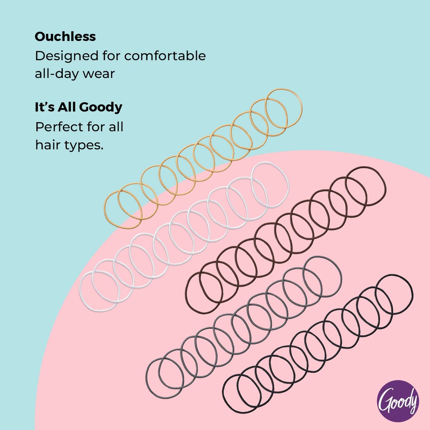 Goody Ouchless Hair Elastics, 50 Ct – No Pull, No Breakage, Tangle-Free Ponytail Holders for Fine Hair, Long-Lasting Neutral Bands for Women & Men