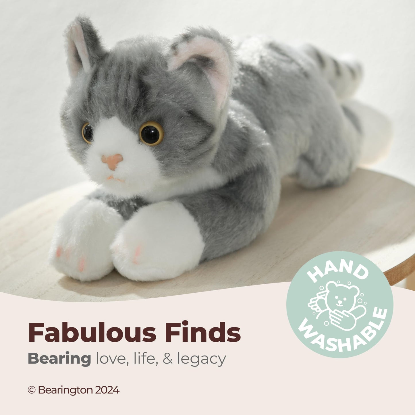 Bearington Collection Lil' Socks Cat Plush Toy - 8-Inch Striped Realistic Cat Stuffed Animal for Kids