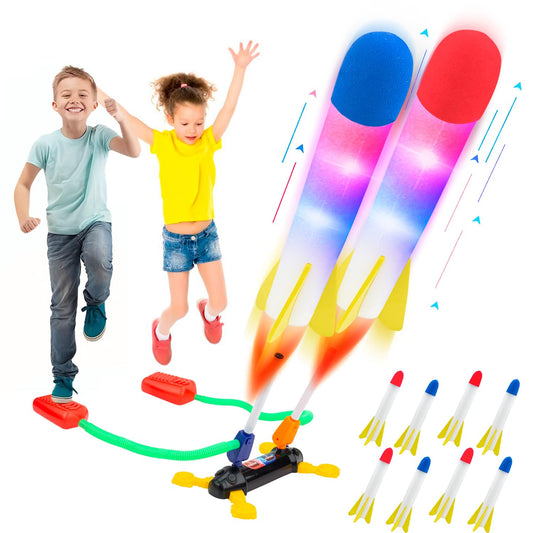 BananMelonBM Kids Rocket Launcher Toy – Foam Jump Rockets, 8 Flashing Rockets, Outdoor Duel Game for Boys & Girls Ages 5-8, STEM Gift