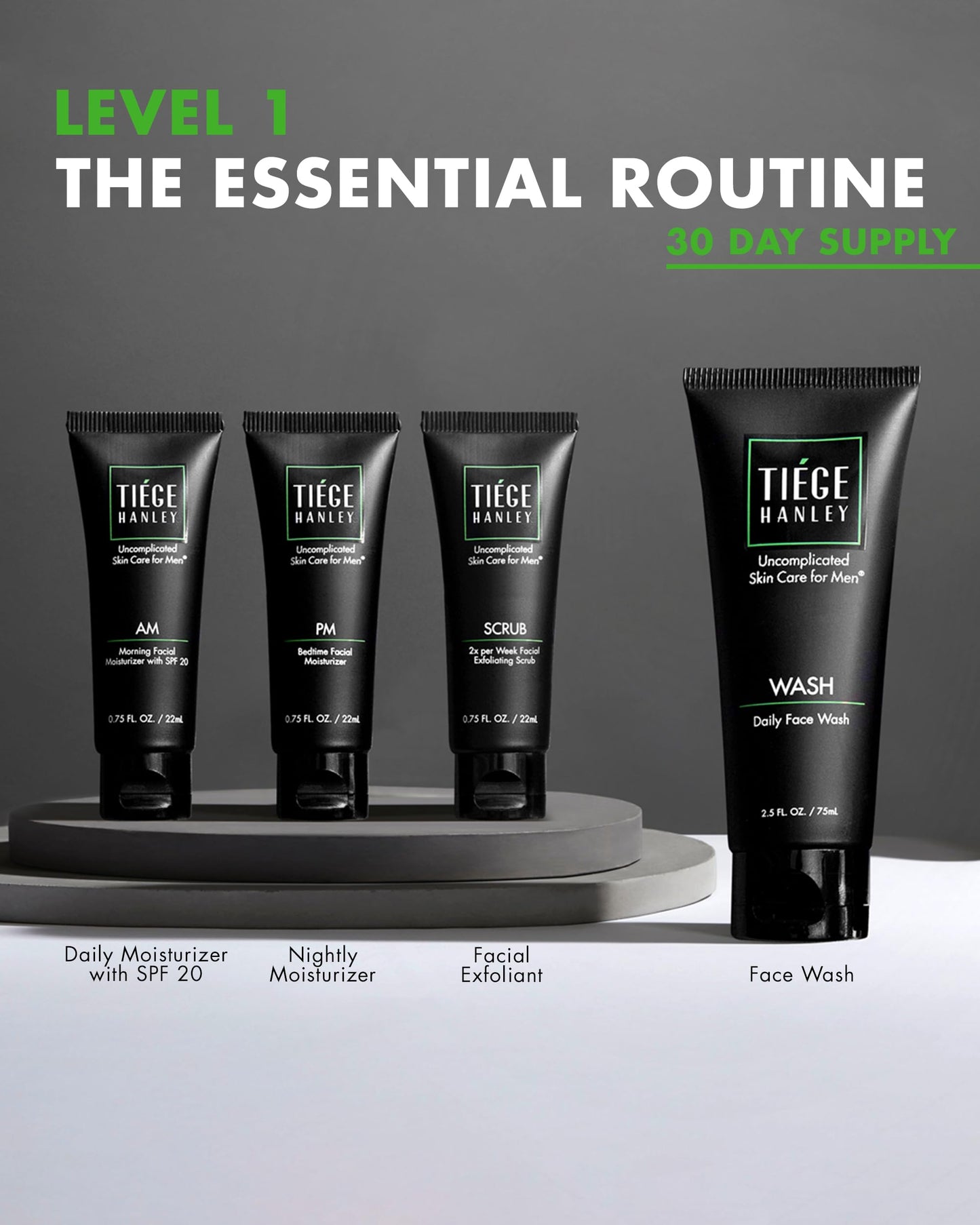 Tiege Hanley Men’s Skin Care Set – System 1 Daily Routine with Face Wash, Scrub & Moisturizer for Hydrated, Healthy Skin