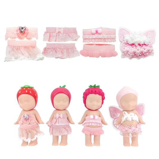 4 Sets Doll Clothes for Sonny Angel 3" Collectible Dolls – Cherry Blossom Tops & Skirts for Display, Decoration & Collectors