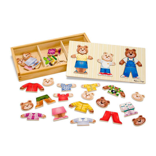 Melissa & Doug Wooden Bear Family Dress-Up Puzzle – 45-Piece Mix & Match Outfit Toy with Storage Case, Educational Sorting & Matching for Toddlers 3+