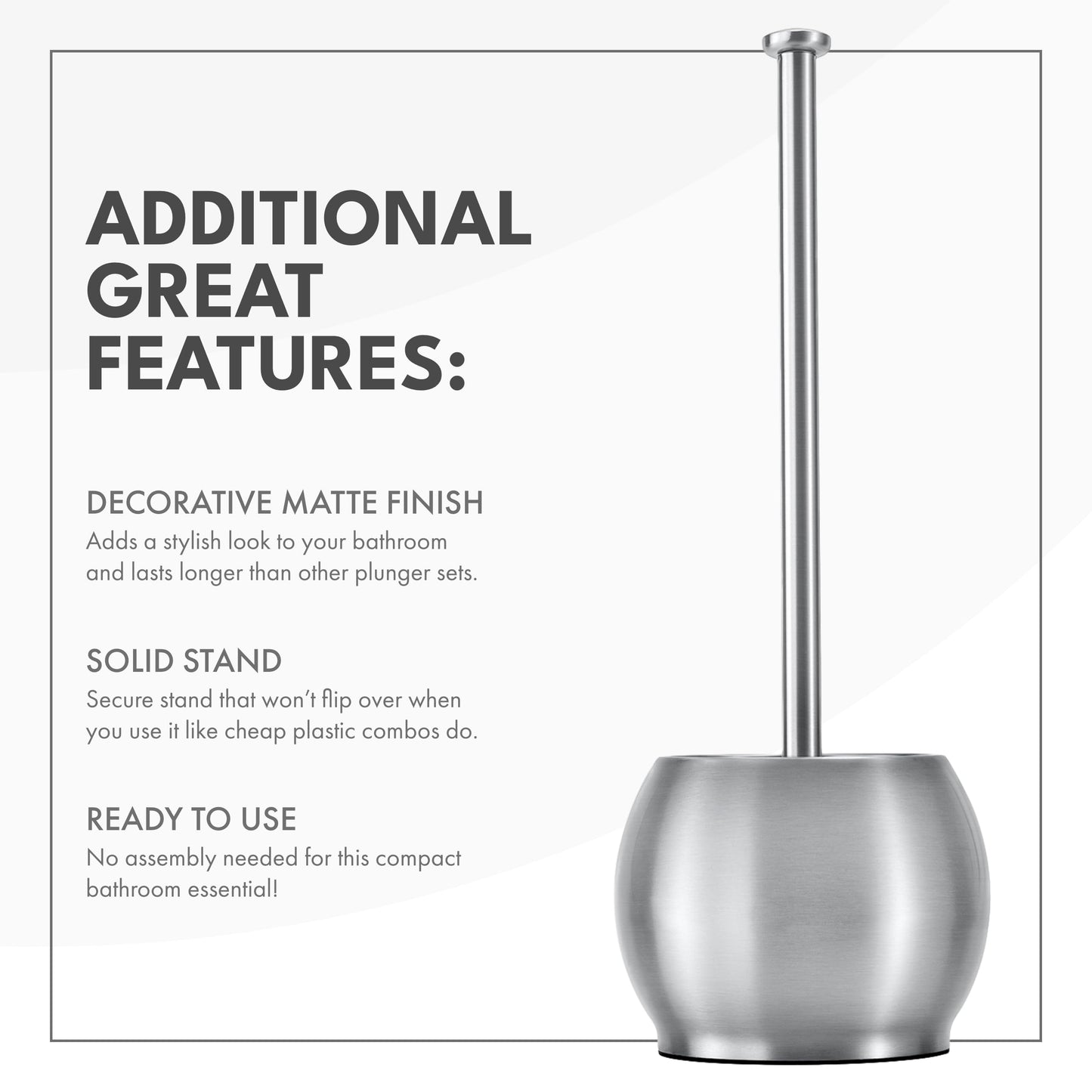ToiletTree Stainless Steel Toilet Plunger – Heavy Duty with Holder for Bathroom & Cleaning Essentials – 6.5"x6.5"x18.5"