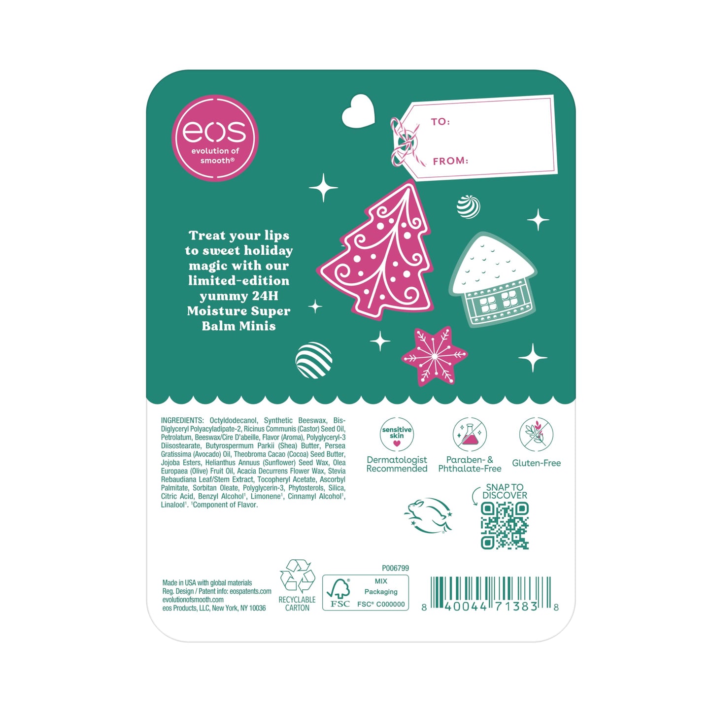 eos Holiday 24H Moisture Mini Super Balm Set – Speculoos, Iced Gingerbread, Vanilla Cake Batter – Limited Edition Lip Care, 3-Pack