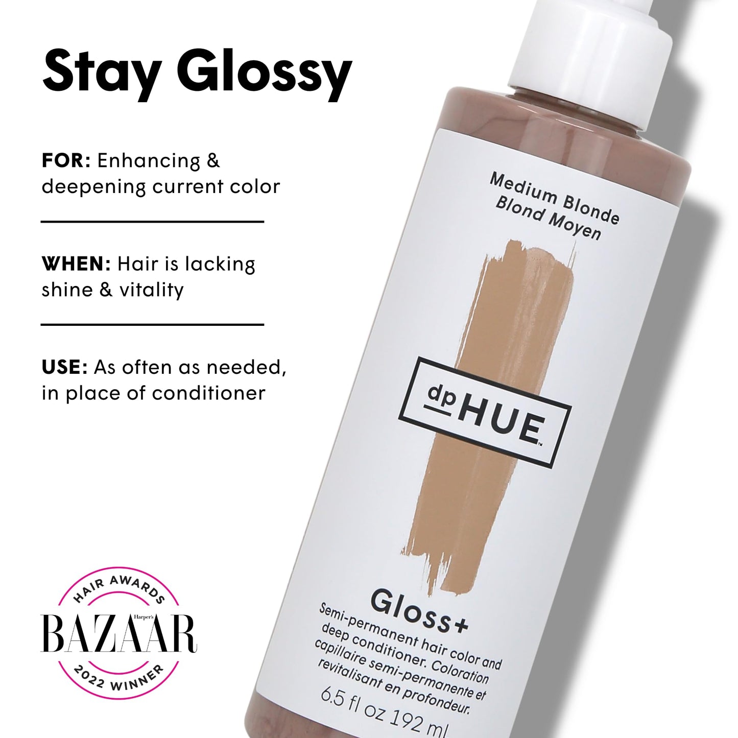 dpHUE Gloss+ Medium Blonde | Semi-Permanent Hair Color & Deep Conditioner | 6.5 oz | Lasts Up to 8 Washes | Vegan & Sulfate Free