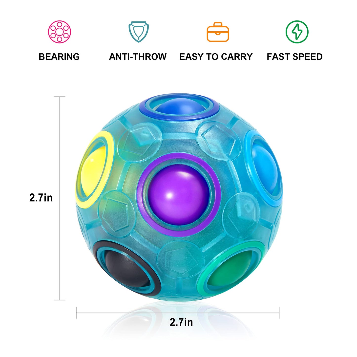 Vdealen Magic Rainbow Puzzle Ball – Fidget Brain Teaser Toy for Kids, Teens & Adults, Fun Gift for Birthday, Easter, Christmas, Blue