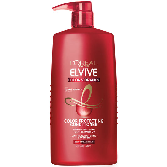 L'Oreal Paris Elvive Color Vibrancy Protecting Conditioner with Linseed Elixir & Antioxidants, Anti-Fade Shine & Color Protection, 28 Fl Oz