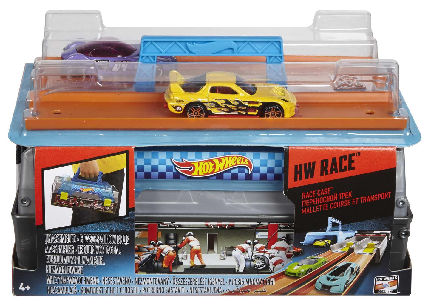 Hot Wheels Toy Cars & Track Set, Race Case Playset with 2 Vehicles in 1:64 Scale, Dual Launcher for Side-By-Side Racing & Portable Storage Container