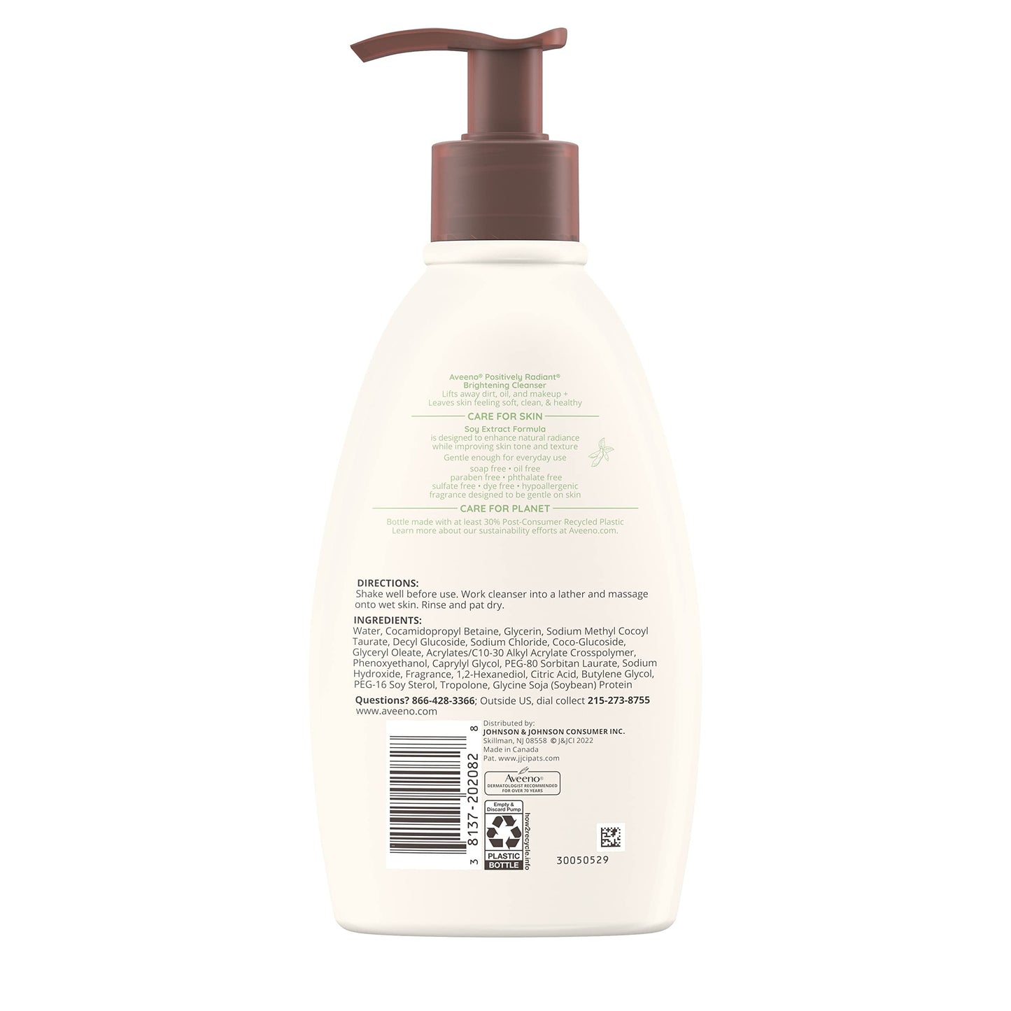 Aveeno Positively Radiant Brightening Facial Cleanser for Sensitive Skin – Moisturizing, Non-Comedogenic, Oil & Soap-Free, 11 fl oz