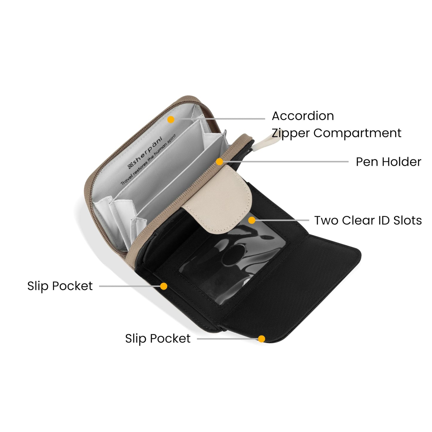 Sherpani Barcelona, Small Nylon Bifold Zipper Pocket Wallet for Women, Travel Bag, RFID Protection, Travel Gift (Con Leche)