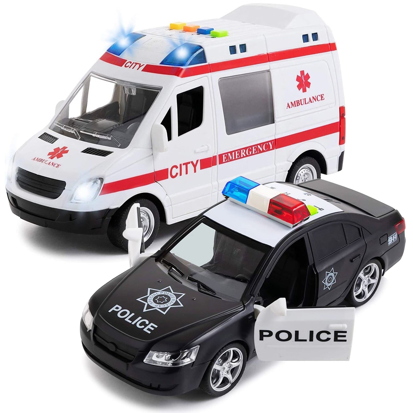 Friction-Powered Police & Ambulance Car Toy Set for Kids with Lights & Sirens – Emergency Rescue Vehicles, Birthday & Holiday Gift