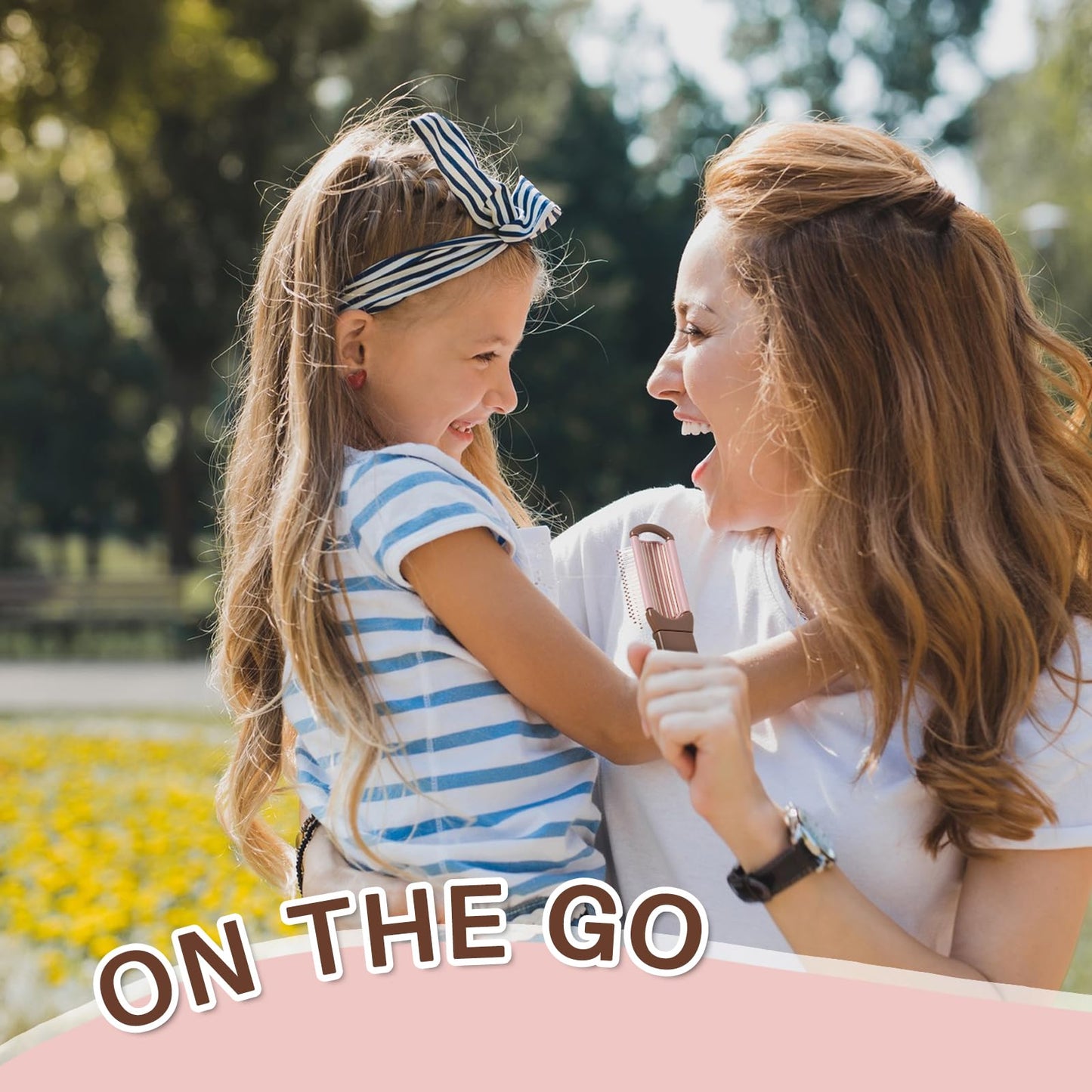 RHOS Folding Brush with Mirror for Women, Girls - Mini Hair Brush for Purse, Small Pocket Brush with Soft Nylon Bristles and Mirror for Travel (Beige)