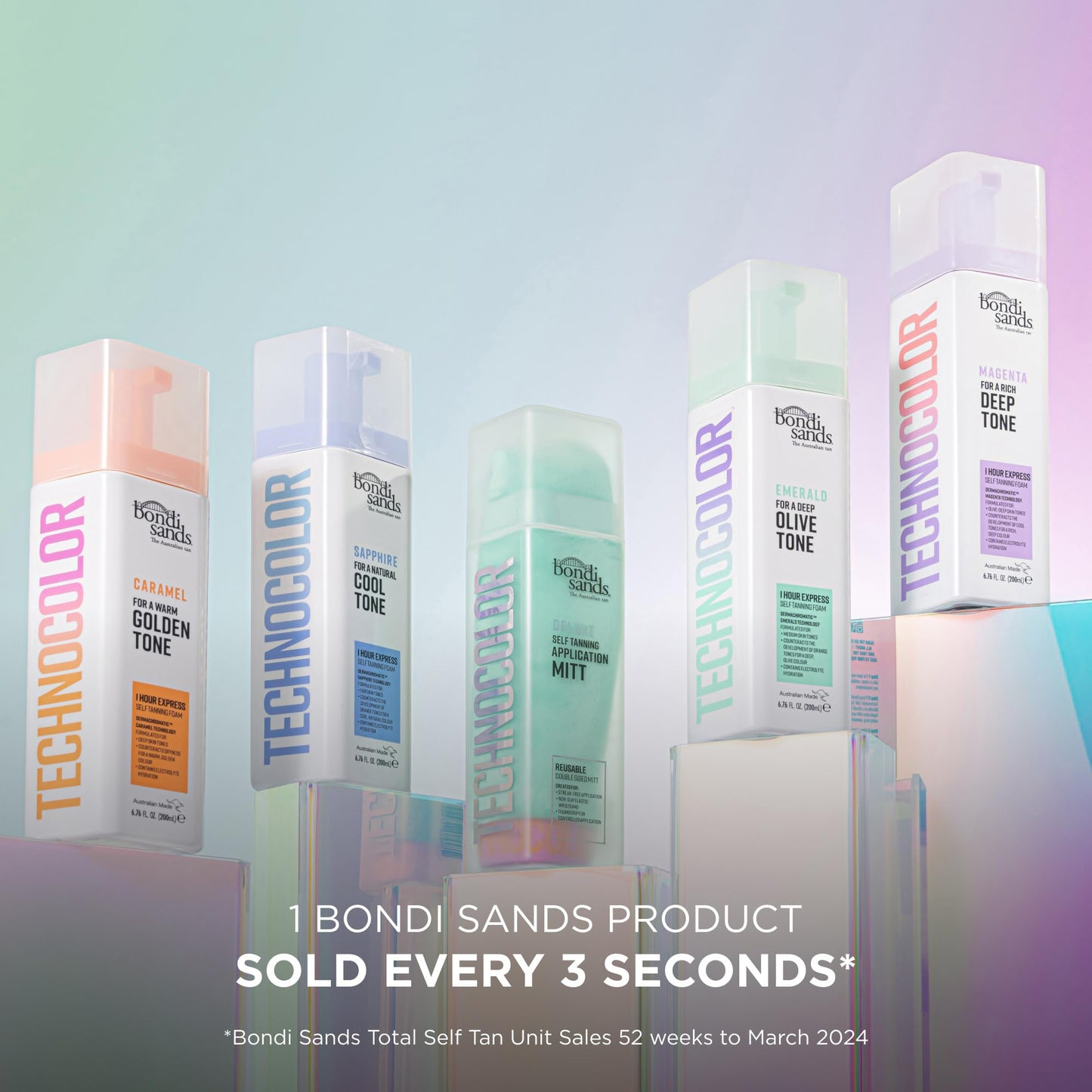 Bondi Sands Technocolor Emerald 1 Hour Express Self Tanning Foam|Best for Medium Skin Tones Looking to Achieve a Deep, Olive Toned Tan|6.76 fl. oz.