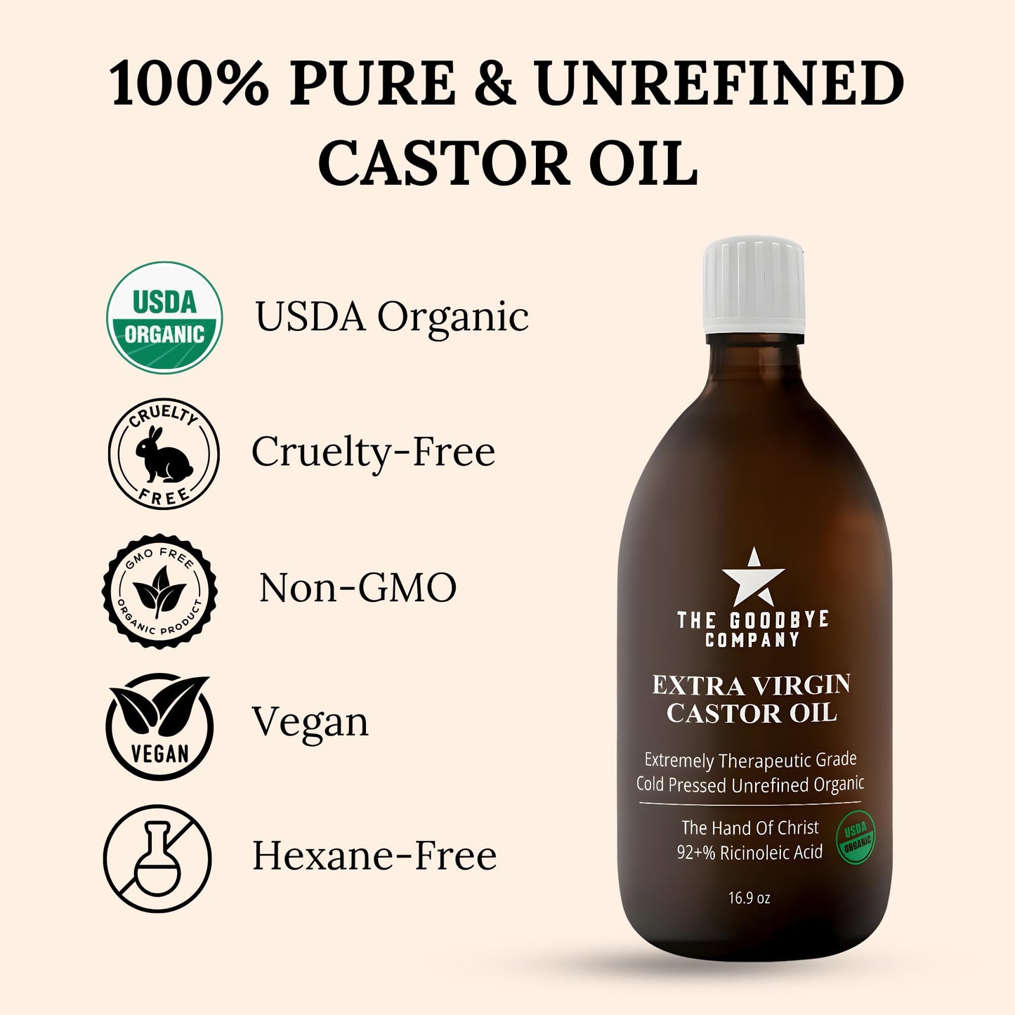 Premium Organic Cold-Pressed Castor Oil 16.9 oz – Extra Virgin, Hexane-Free, Small Batch, Ethically Sourced for Hair, Skin, Lashes & Brows