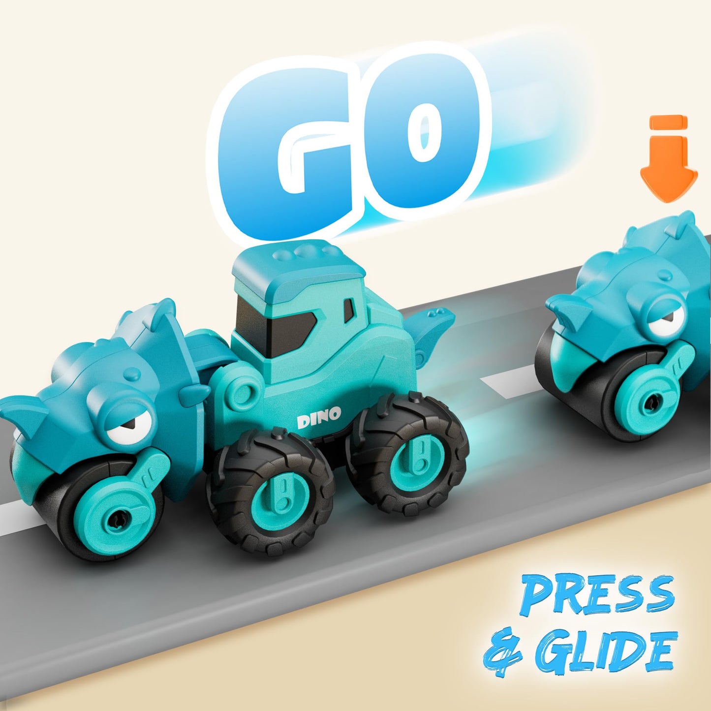 iPlay iLearn Dinosaur Truck Toys for Toddlers – Dino Push & Go Cars, Construction Sandbox Vehicles, Friction Car Set, Gift for Ages 18M-5Y