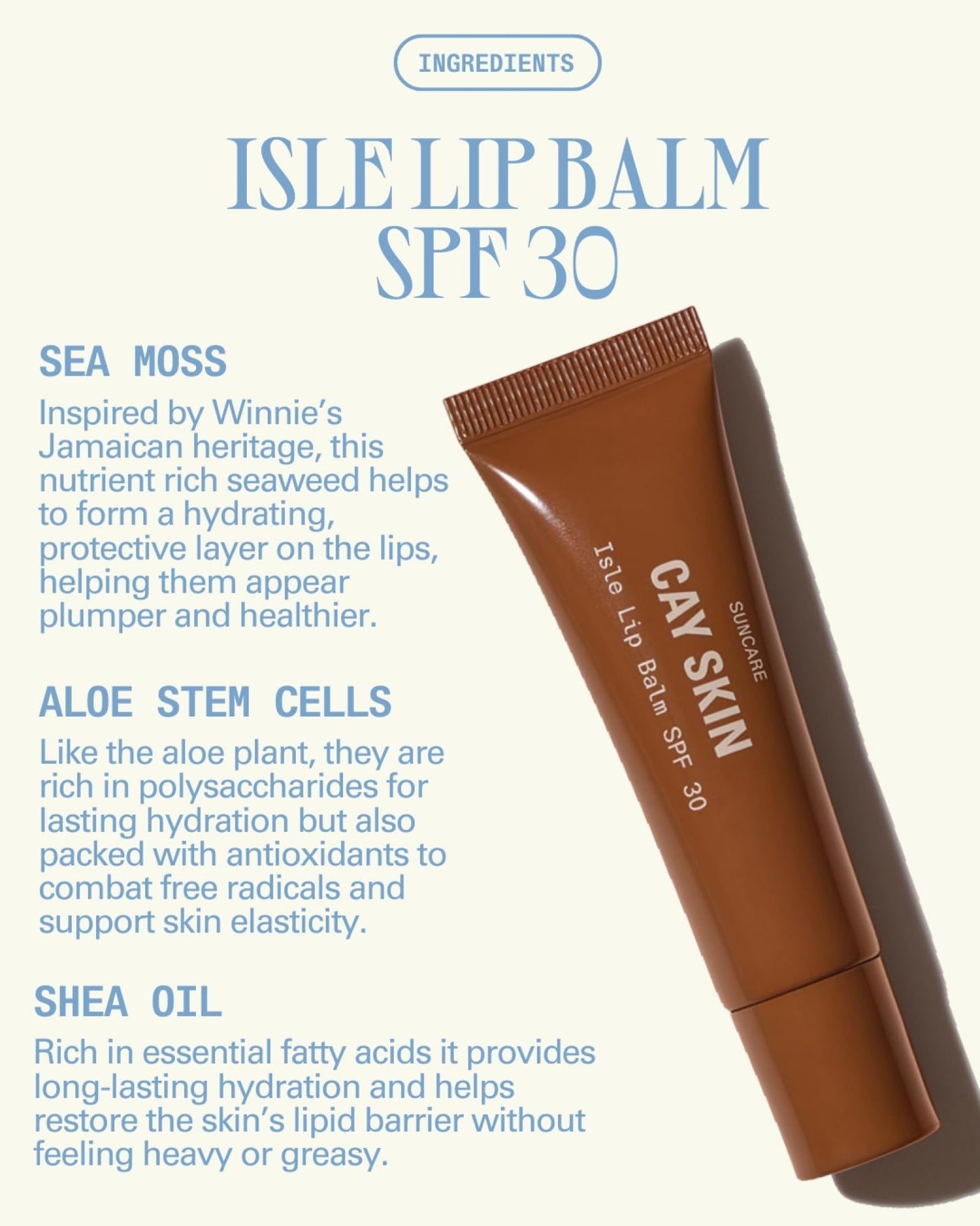 Cay Skin Isle Lip Balm SPF 30 – Hydrating Sheer Gloss, Vanilla Brown Sugar, Natural Ingredients, High Shine, Nude Tint, 0.35 oz