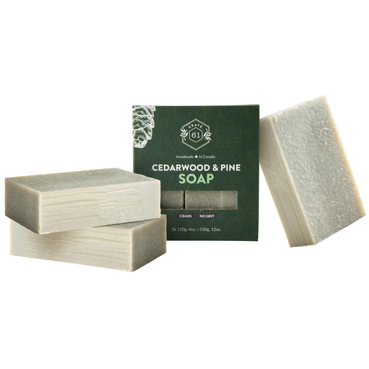 Crate 61 Organics Handmade Canadian Plant-Based Bar Soap 3-Pack, Cedarwood Pine, Natural Cold Process, Face & Body, Men & Women