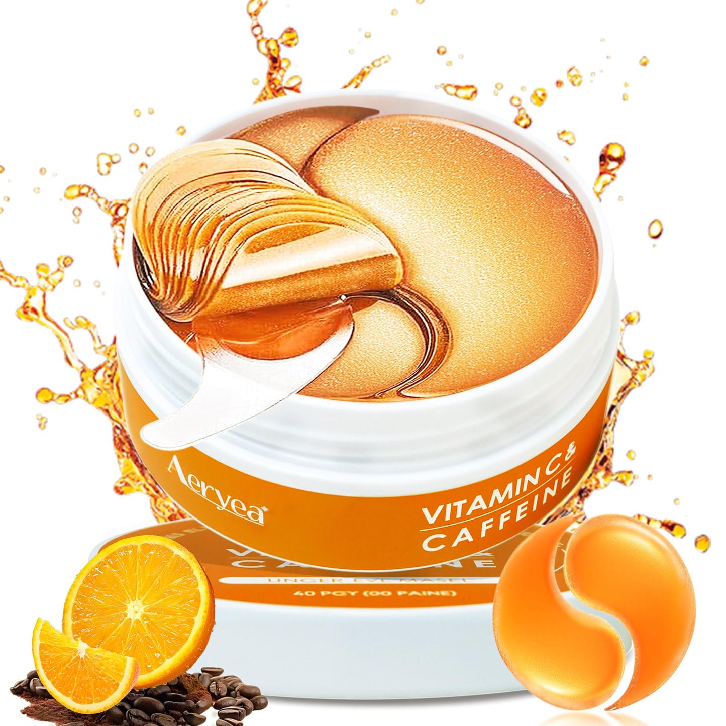 Aeryea Vitamin C & Caffeine Under Eye Patches, 30 Pairs – Reduce Dark Circles, Puffiness & Fine Lines with Niacinamide Collagen