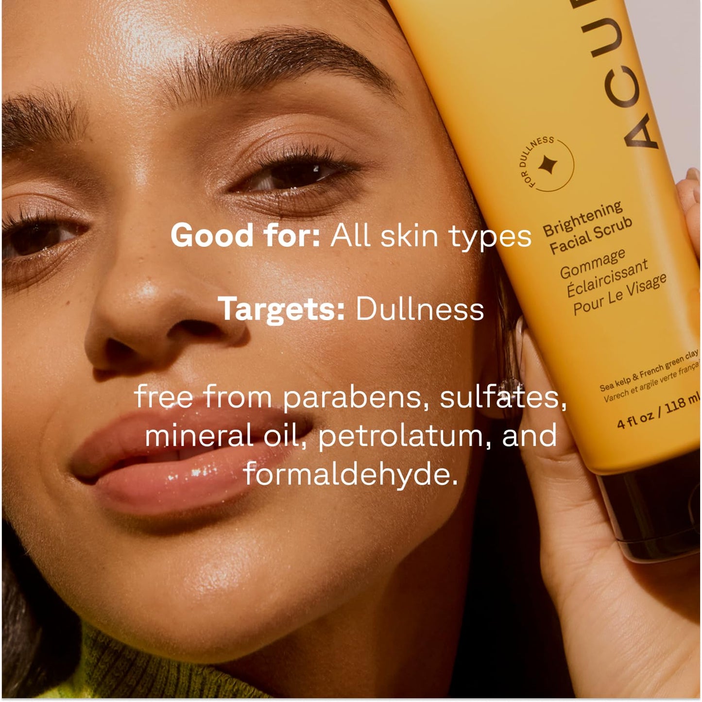 Acure Brightening Facial Scrub - Gentle Exfoliating Face Wash with Sea Kelp & French Green Clay for Radiant Skin, Daily Cleanser, 4 fl oz (2 Pack)