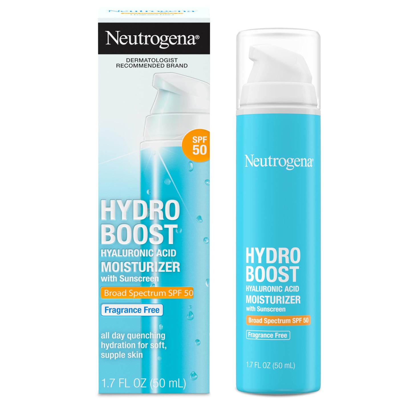 Neutrogena Hydro Boost Hyaluronic Acid Face Moisturizer SPF 50 – Fragrance-Free, Hydrates & Soothes Dry Skin, 1.7 fl. oz