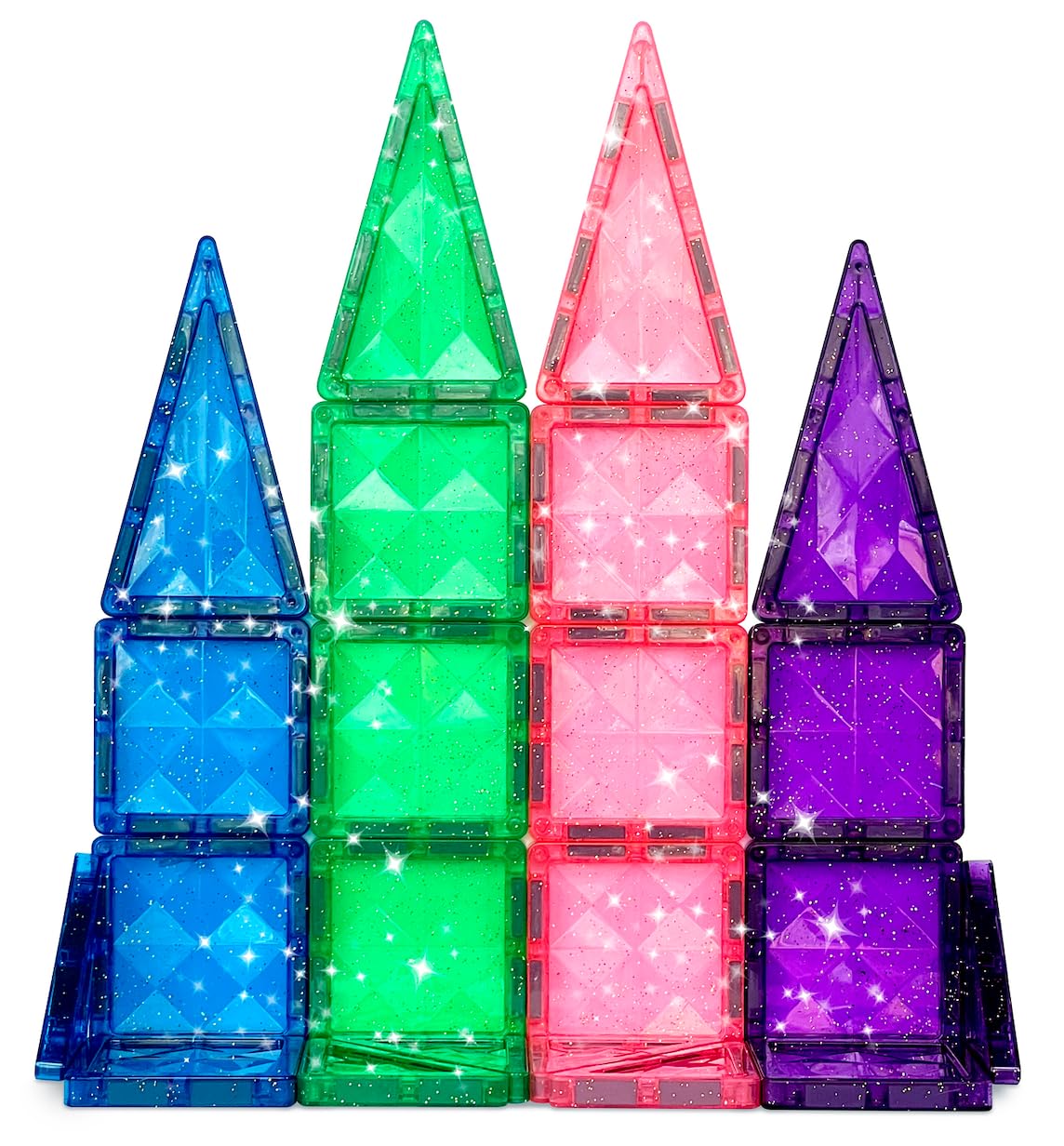 CreateOn Crayola Mini Magnetic PIP-Tiles, 24-Piece Glitter Building Set, STEM Magnetic Toys for Kids 3+, Travel-Friendly Fun