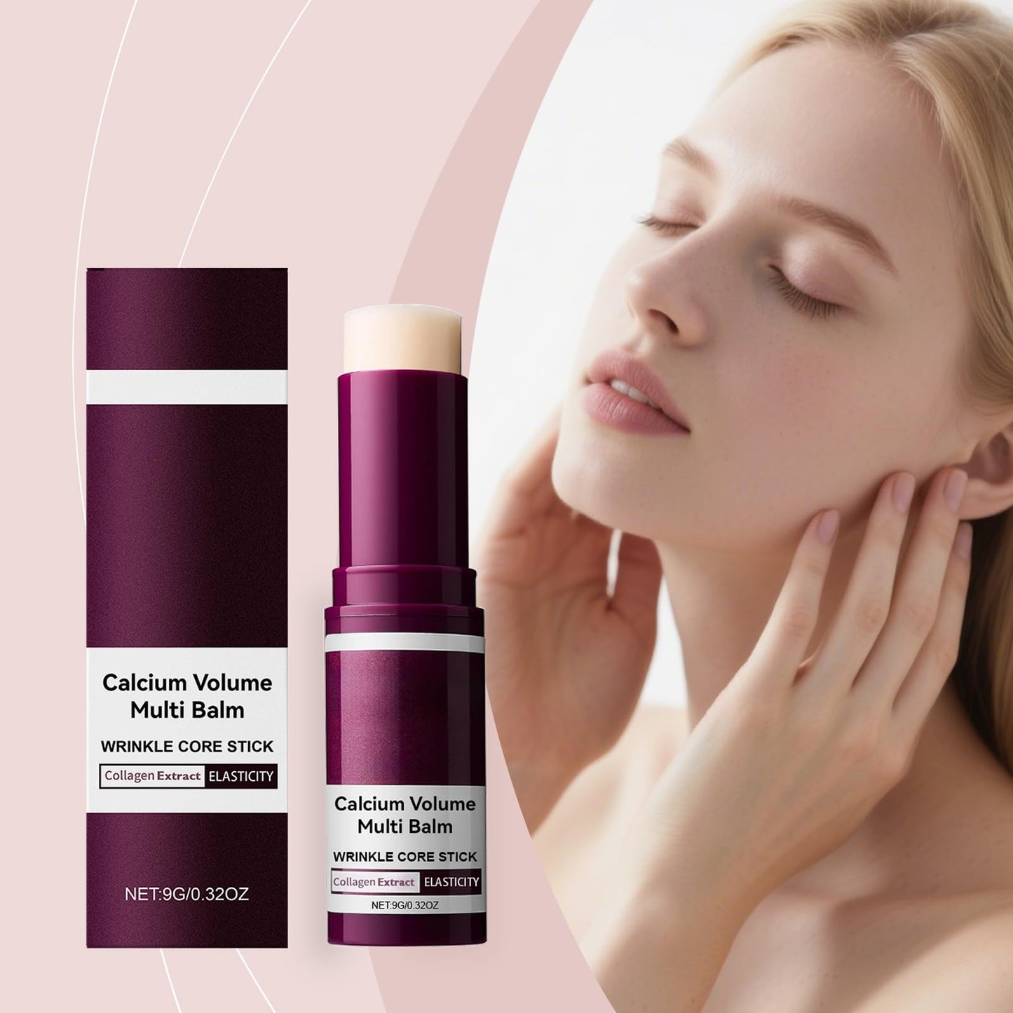 Calcium Volume Multi Balm 9g – Collagen Moisturizing Stick for Face, Eyes & Neck, Hydrating & Firming, Vitamin D & Elastin, 2PC