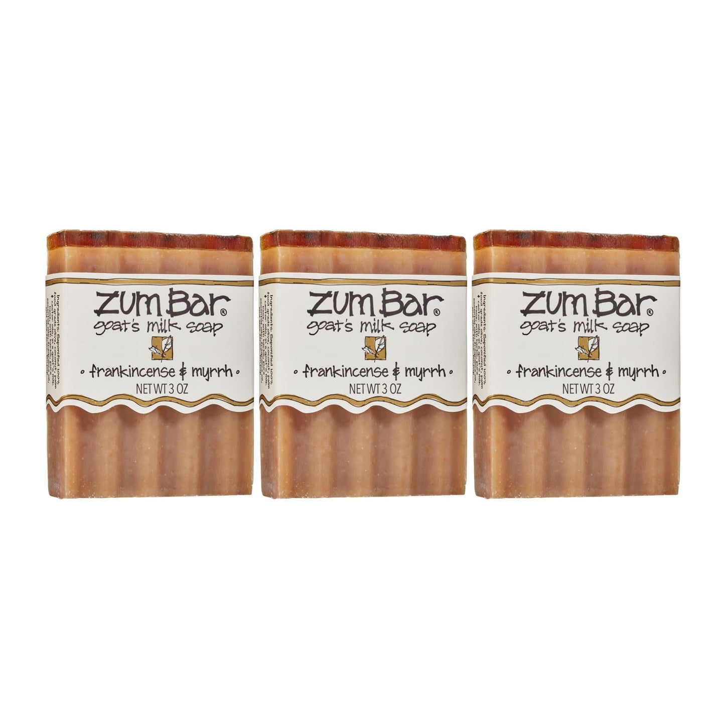 Indigo Wild Zum Goat's Milk Soap Bar - Bar Soap for Hands & Body Made with Essential Oils - 3 oz - Frankincense & Myrrh (3 Pack)