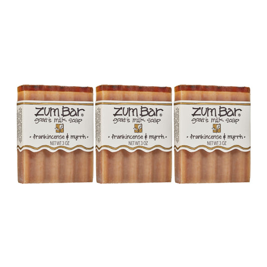 Indigo Wild Zum Goat's Milk Soap Bar - Bar Soap for Hands & Body Made with Essential Oils - 3 oz - Frankincense & Myrrh (3 Pack)