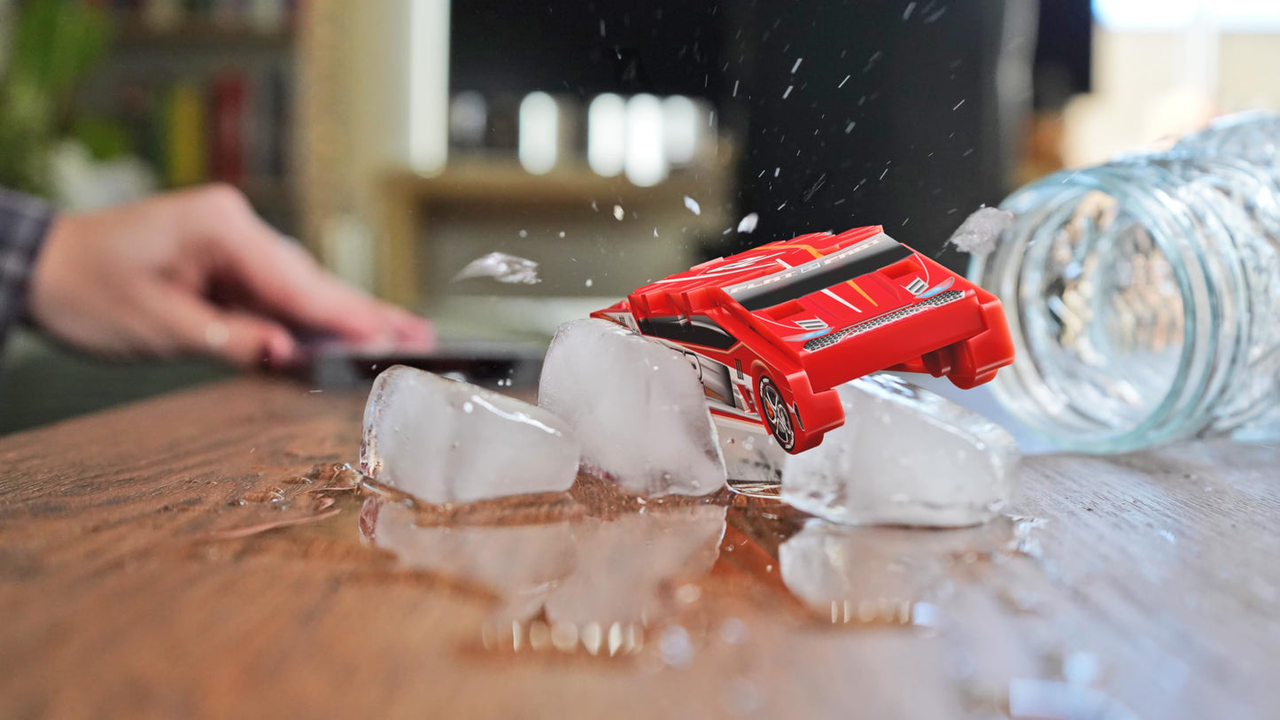 FLAT 2 FAST Stunt Card Racer – Pocket-Size Flat Car Launcher with Button for Stunt Racing, Compact Red Racecar Toy for Kids & Adults