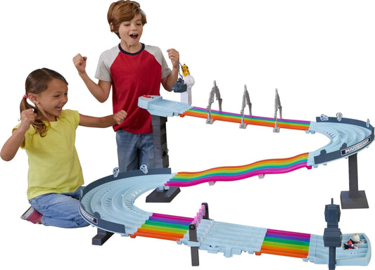 Hot Wheels Mario Kart Rainbow Road 8-Foot Track Set with Lights & Sounds, 2 1:64 Vehicles, 5-Color Course & 2 Configurations