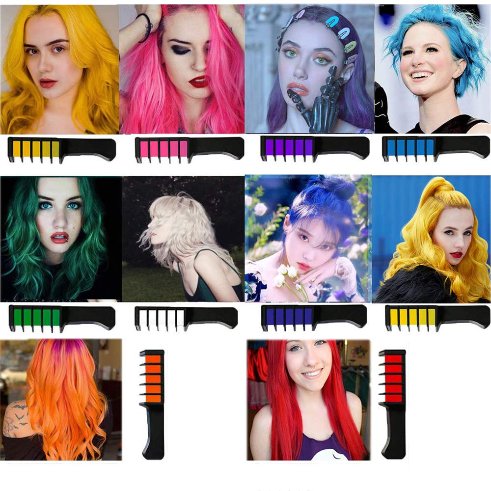 EBANKU Temporary Hair Chalk Comb, 10 Color Washable Hair Chalk Set for Girls Kids Gifts on Cosplay DIY Halloween Christmas Day Birthday Party