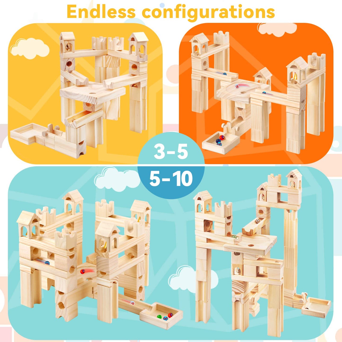 Wooden Marble Run for Kids 4-8 – 80-Piece Building Blocks & Marble Track STEM Toy, Construction Maze Game, Educational Gift for Boys & Girls