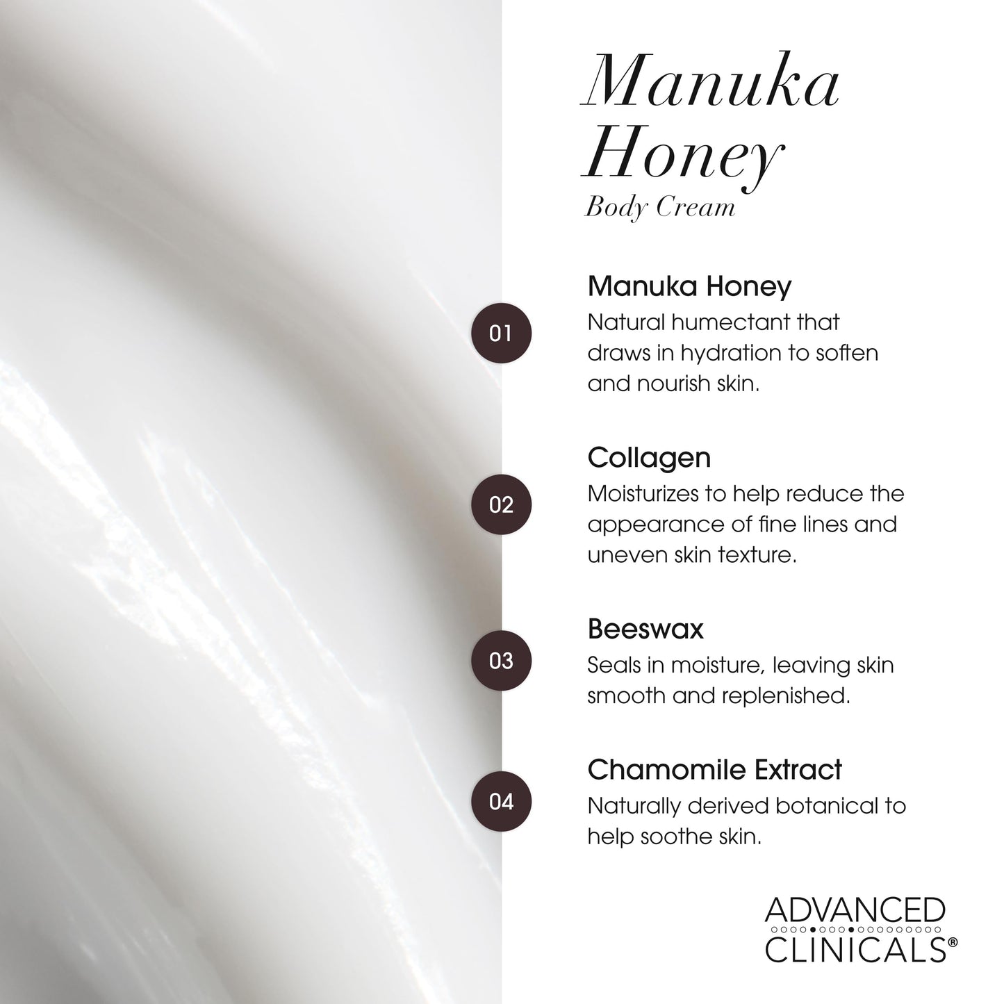Advanced Clinicals Manuka Honey Body Cream for Dry Skin – Hydrating Collagen Body Butter & Moisturizer for Men & Women, 16 oz