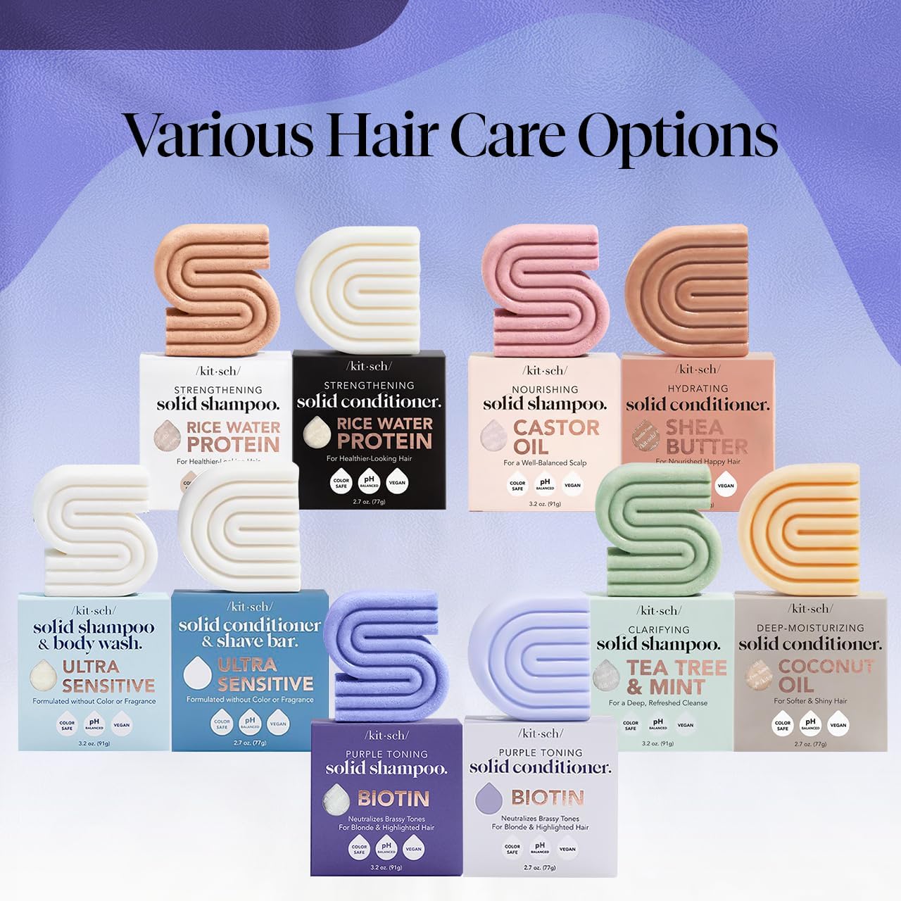 Kitsch Purple Shampoo & Conditioner Bar Set for Blonde & Color-Treated Hair – Biotin Strengthening, Anti-Brass, Vegan & Sulfate Free, Made in USA