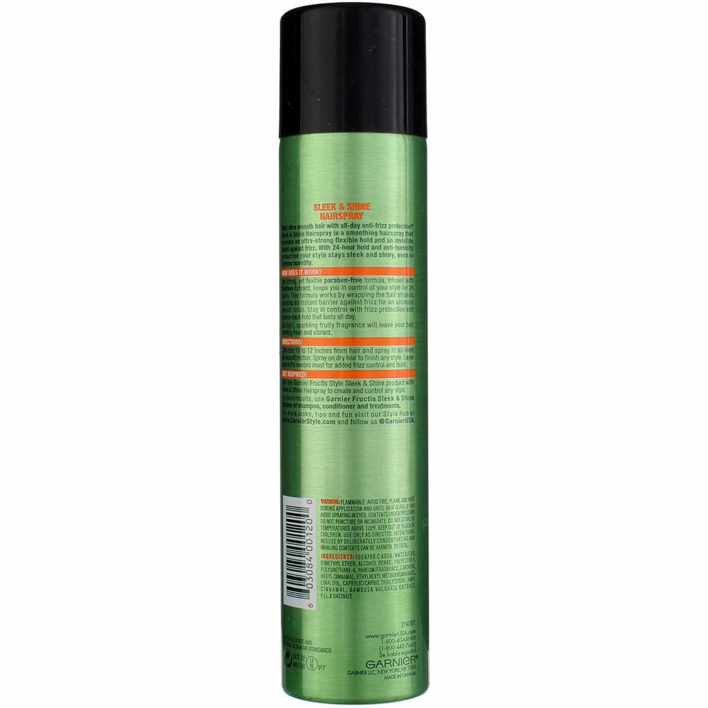 Garnier Fructis Style Sleek and Shine Anti-Humidity Hairspray, Ultra Strong Hold, Frizz Protection 8.25 Oz, 1 Count (Packaging May Vary)