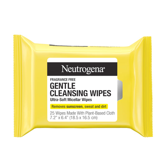 Neutrogena Gentle Micellar Cleansing Wipes, Fragrance-Free Face Wipes for Sensitive Skin, Ultra-Soft & Hypoallergenic Makeup Remover, 25 ct