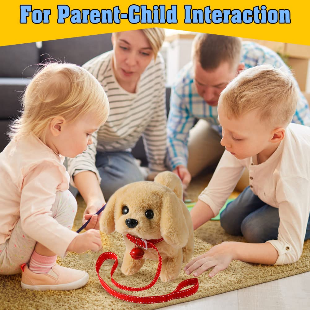 KSABVAIA Plush Golden Retriever Toy Puppy Electronic Interactive Dog - Walking, Barking, Tail Wagging, Stretching Companion Animal for Kids Toddlers