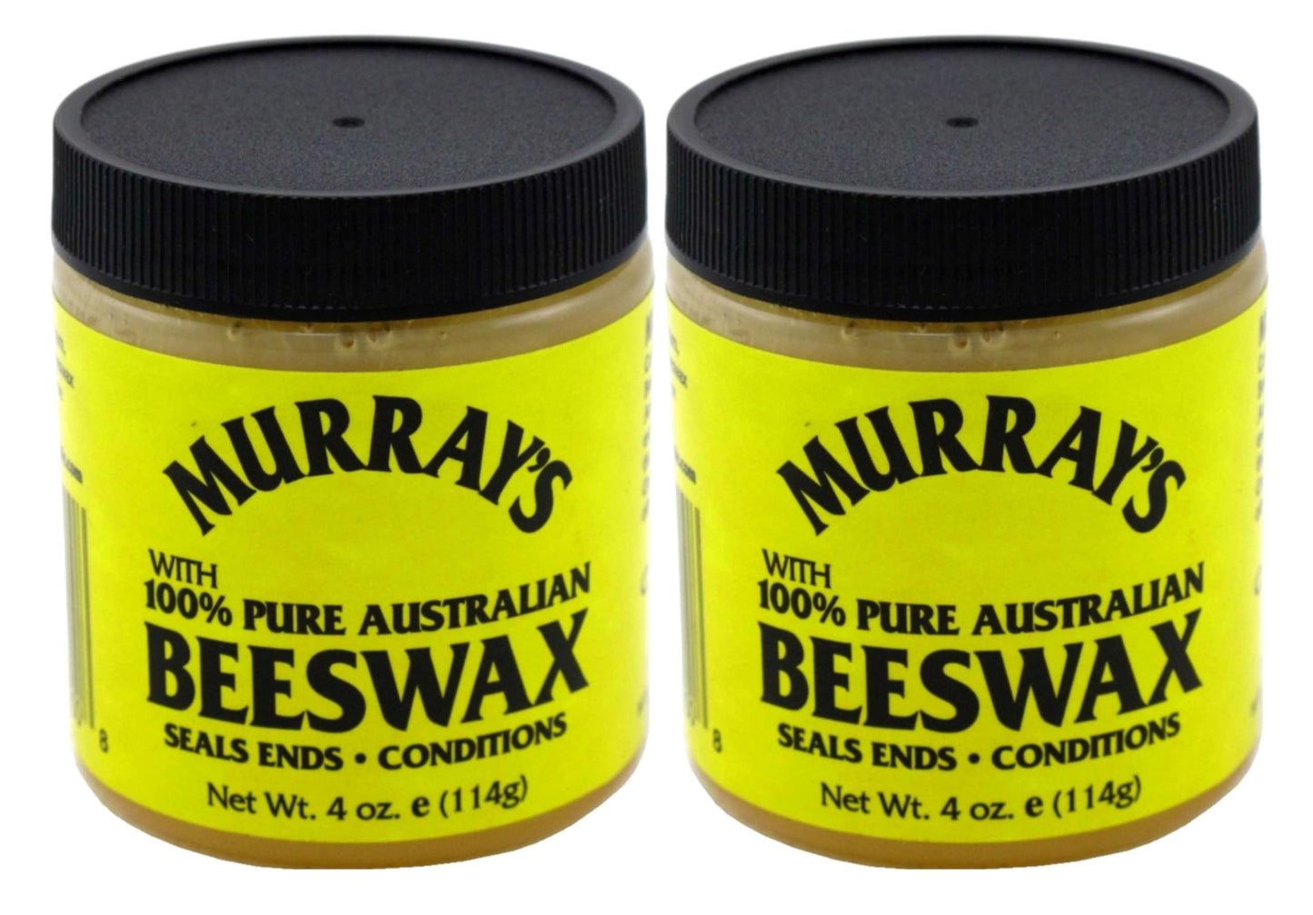 Two jars of Murray's 100% Pure Australian Beeswax on a white background