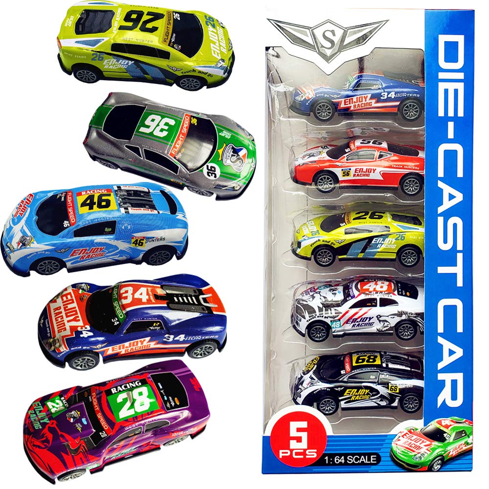 Himeeu Pull Back Racing Cars Die cast Race Car Vehicles,3 Inch Metal Friction Powered Car Toys for Toddlers, Set of 5 (Racing Cars)