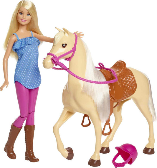 Barbie Playet with Blonde Fashion Doll in Riding Outfit & Light Brown Horse with Saddle, Bridle & Reins (Amazon Exclusive)
