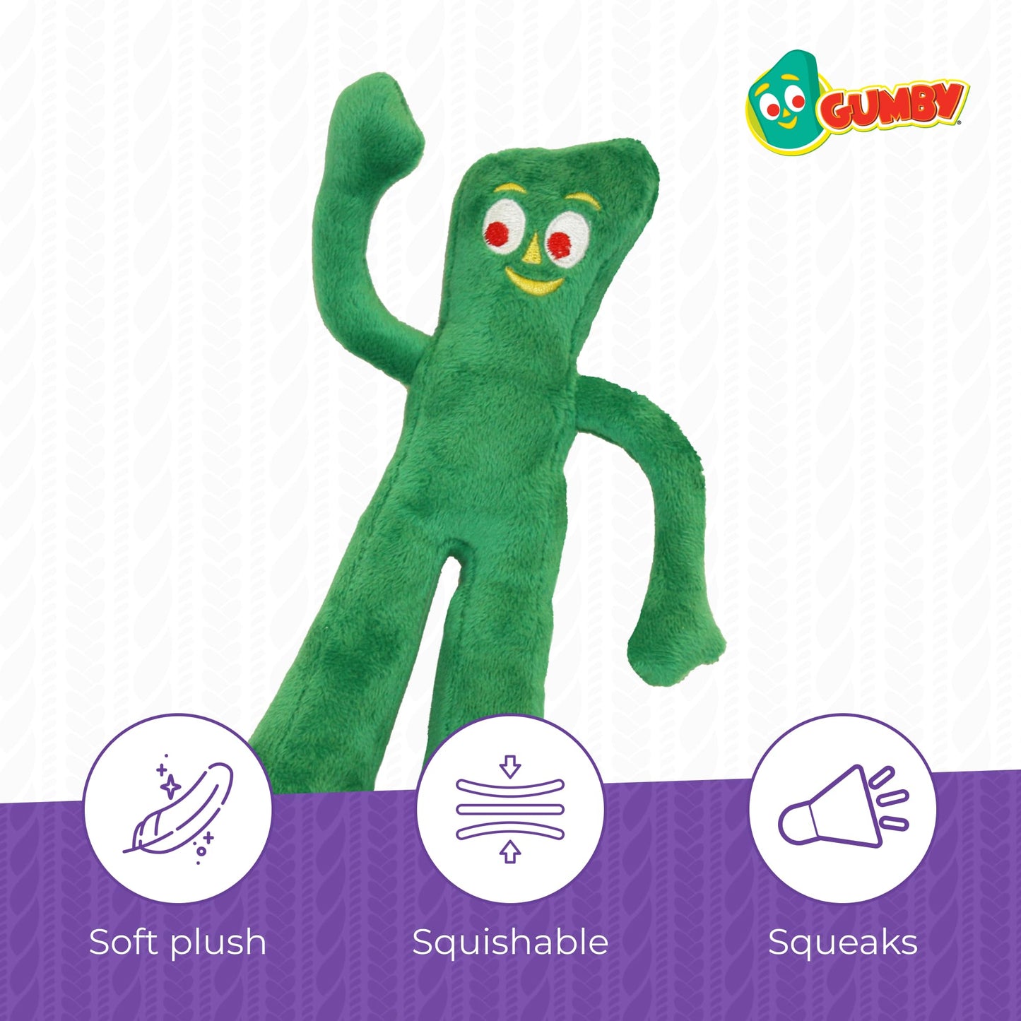 Multipet Gumby Dog Plush Toy, 9" Green – Soft Squeaky Stuffed Animal with Flexible Arms & Legs for Dogs to Cuddle, Fetch & Play